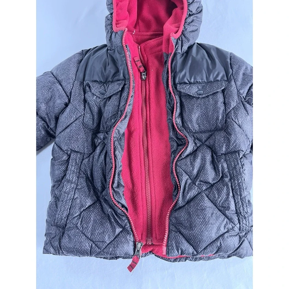 Snozu Kids Youth Puffer‎ Jacket Size 5 Black Red Hooded Fleece Lined Coat